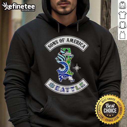 Alt Text: Official Sons Of America Seattle Sports Hoodie featuring a vibrant design, perfect for fans and casual wear.