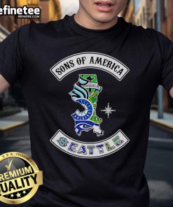 Alt Text: Official Sons of America Seattle Sports T-Shirt featuring vibrant team colors and logo, perfect for fans.