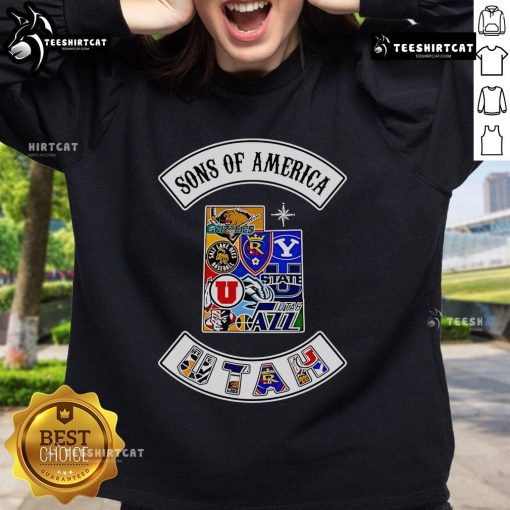 Alt Text: Official Sons of America Utah sports sweatshirt featuring a bold logo, perfect for fans and casual wear.
