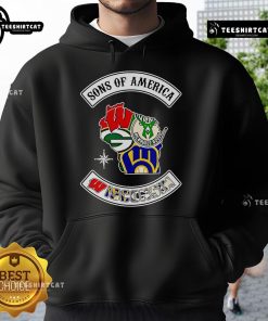 Official Sons Of America Wisconsin Sports Hoodie in navy blue, featuring logo and comfortable fit for fans.