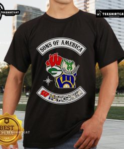 Official Sons of America Wisconsin Sports T-Shirt featuring bold graphics and vibrant colors for fans.