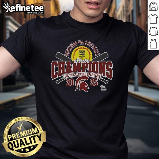 Alt Text: Official South Caldwell Spartans 2025 NCHSAA Women's 4A Softball State Champions T-Shirt, showcasing team pride.