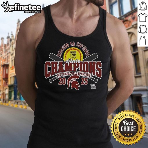 Official South Caldwell Spartans 2025 NCHSAA Women's 4A Softball State Champions tank top design showcasing team pride.