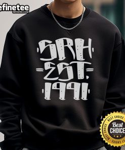Official SRH Est 1991 sweatshirt in black, featuring bold logo and comfortable fit, perfect for casual wear.