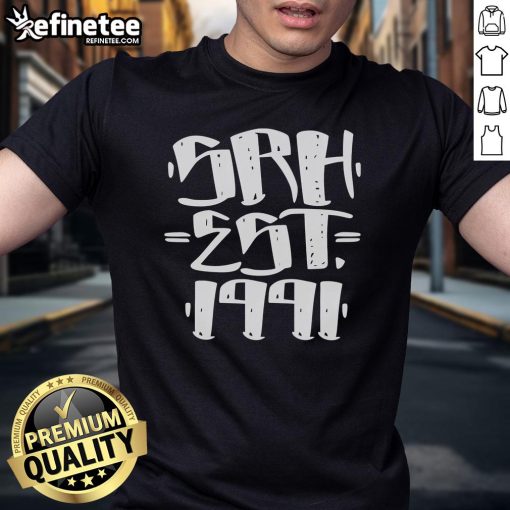 Official SRH Est 1991 T-Shirt featuring a bold graphic design, perfect for fans of SRH and stylish streetwear.