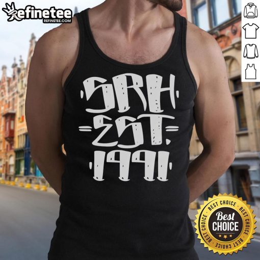 Official SRH Est 1991 tank top in black, showcasing a stylish design perfect for casual wear and summer fashion.