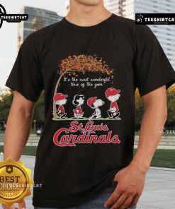 Official St Louis Cardinals 'It's The Most Wonderful Time Of The Year' T-Shirt featuring festive team graphics.