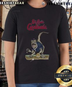 Official St. Louis Cardinals Tiny Turnip Velociraptor Ladies Tee featuring a playful dinosaur design for fans.