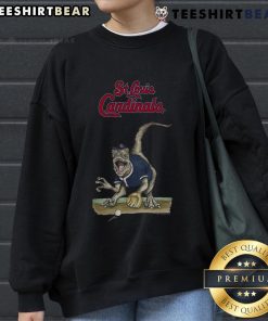 Official St. Louis Cardinals Tiny Turnip Velociraptor Sweatshirt in red, featuring a playful dinosaur design for fans.