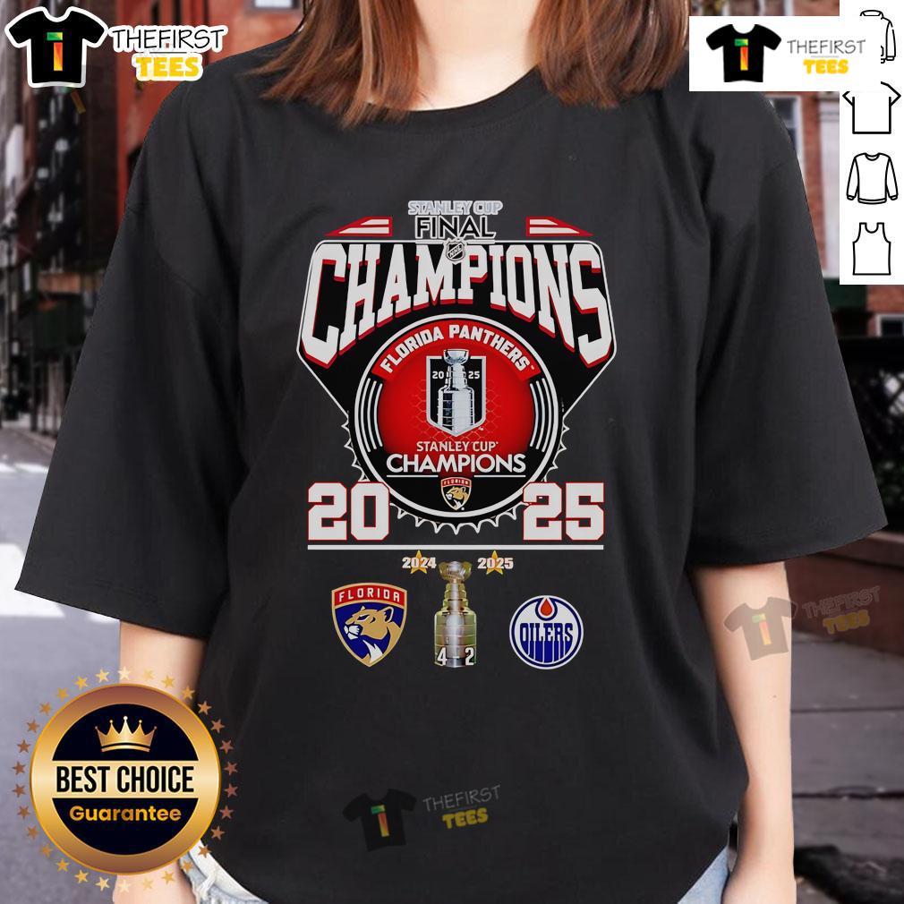 Official Stanley Cup Final Champions 2025 Florida Panthers Ladies Tee Alt Text: 2025 Florida Panthers Ladies Tee celebrating the Official Stanley Cup Final Champions, perfect for fans and collectors.
