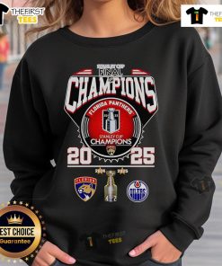 2025 Florida Panthers official Stanley Cup Final champions sweatshirt, featuring team logo and celebratory design.