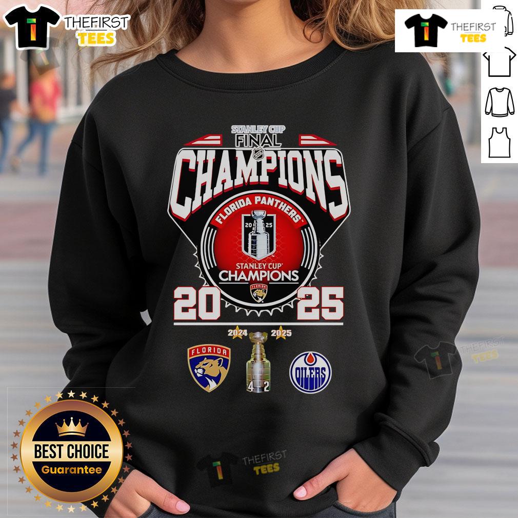 Official Stanley Cup Final Champions 2025 Florida Panthers Sweatshirt 2025 Florida Panthers official Stanley Cup Final champions sweatshirt, featuring team logo and celebratory design.