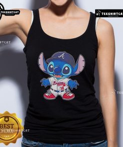 Official Stitch Atlanta Braves baseball tank top in red, showcasing team logo and stylish design for fans.