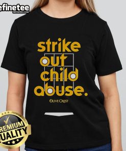Official Strike Out Child Abuse San Diego baseball ladies tee featuring a vibrant design promoting child protection.