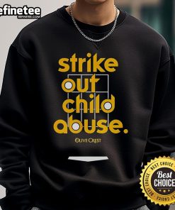 Child Abuse Awareness sweatshirt featuring San Diego baseball design, promoting the Strike Out Child Abuse campaign.