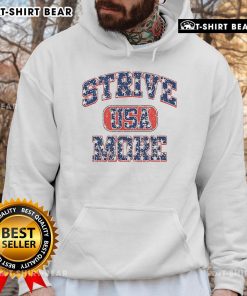 Official Strive USA More Hoodie in navy blue featuring a stylish logo, perfect for casual wear and promoting motivation.