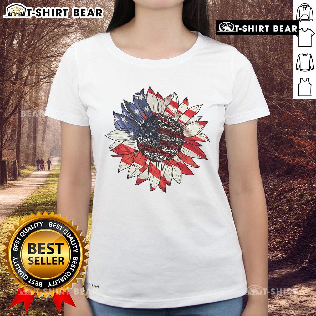 Official Sunflower American Flag 4Th Of July Merica Usa Ladies Tee Official Sunflower American Flag 4th of July tee for women, celebrating Merica and patriotic style in vibrant colors.