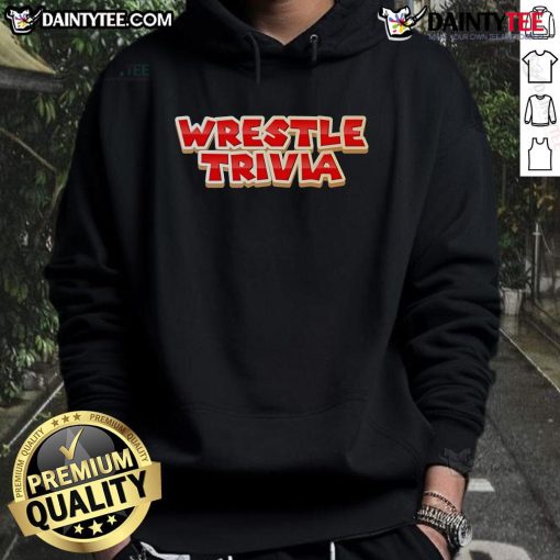 Official Super Wrestling Trivia Logo Hoodie featuring a bold design and vibrant colors, perfect for wrestling fans.