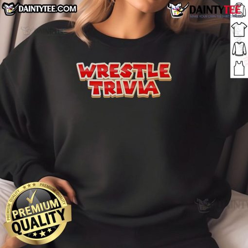 Official Super Wrestling Trivia Logo Sweatshirt featuring vibrant logo design for wrestling fans and trivia enthusiasts.