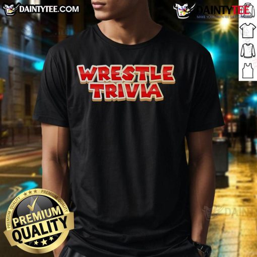 Alt Text: Official Super Wrestling Trivia Logo T-Shirt featuring a bold graphic design for wrestling fans and trivia enthusiasts.
