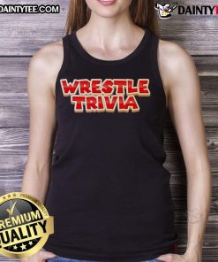 Official Super Wrestling Trivia Logo Tank Top featuring vibrant graphics and a bold design for wrestling fans.