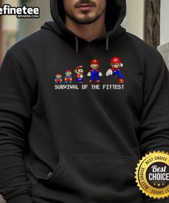 Official Survival Of The Fittest Mario Hoodie featuring vibrant graphics and comfortable fit for gamers and fans.