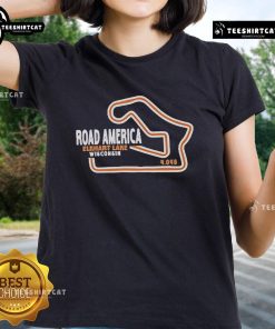 Official Sutherland Road America Ladies Tee featuring vibrant design, perfect for fans in Elkhart Lake, Wisconsin.