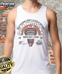 Official Tampa Bay Fuego Men's Lacrosse 2025 Division II National Champions tank top showcasing team pride.