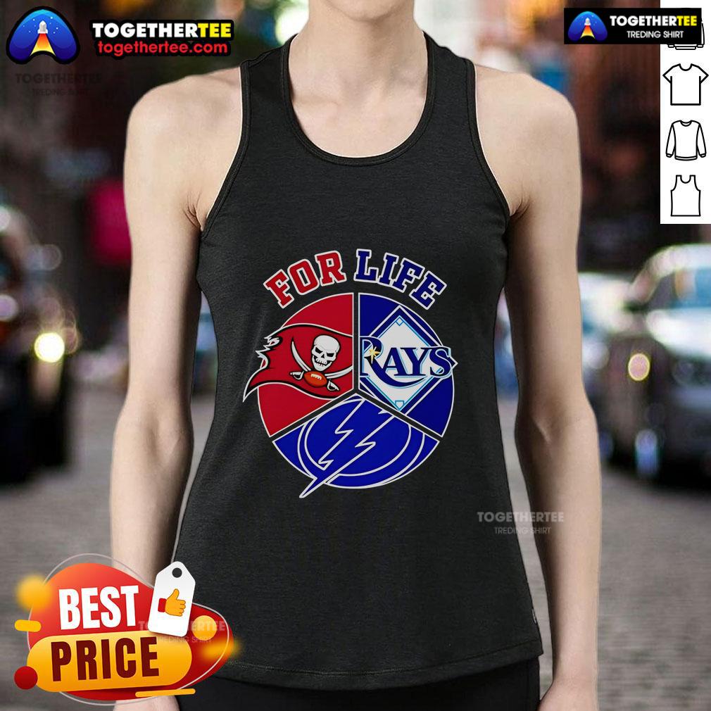 Official Tampa Bay Rays Buccaneers And Lightning For Life Tank Top Alt Text: Official Tampa Bay Rays, Buccaneers, and Lightning for Life tank top featuring vibrant team logos and colors.