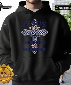 Official Tampa Bay Rays hoodie featuring 'Jesus First, Through Christ Who Strengthens Me' design for fans and believers.