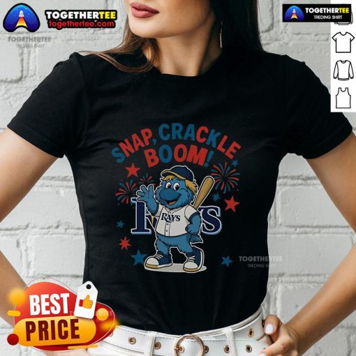 Official Tampa Bay Rays Snap Crackle Boom Independence Day Ladies Tee showcasing vibrant team colors and festive design.