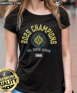 Official Tampa Bay Sun FC 2025 USL Super League Champions ladies tee showcasing team pride and vibrant design.