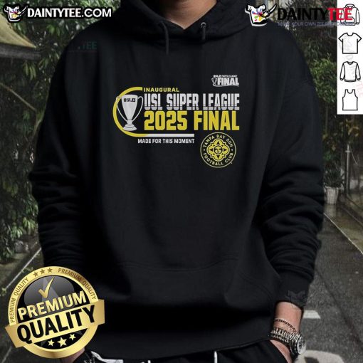 Official Tampa Bay Sun FC 2025 USL Super League Final Hoodie featuring team logo and vibrant design.