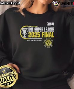 Official Tampa Bay Sun FC 2025 USL Super League Final sweatshirt, showcasing team colors and logo in stylish design.