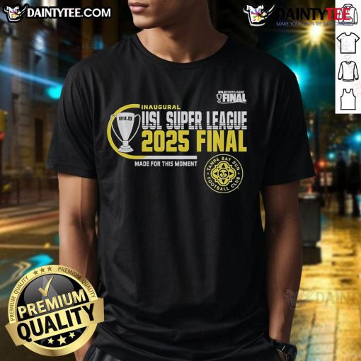 Official Tampa Bay Sun FC 2025 USL Super League Final T-Shirt featuring bold team graphics and vibrant colors.
