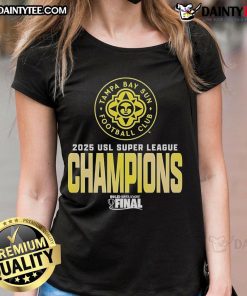 Official Tampa Bay Sun FC USL Super League 2025 Champions logo on a stylish ladies tee, perfect for fans.