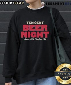 Vintage Official Ten Cent Beer Night sweatshirt from June 4, 1974, Cleveland, Ohio, celebrating a historic baseball event.