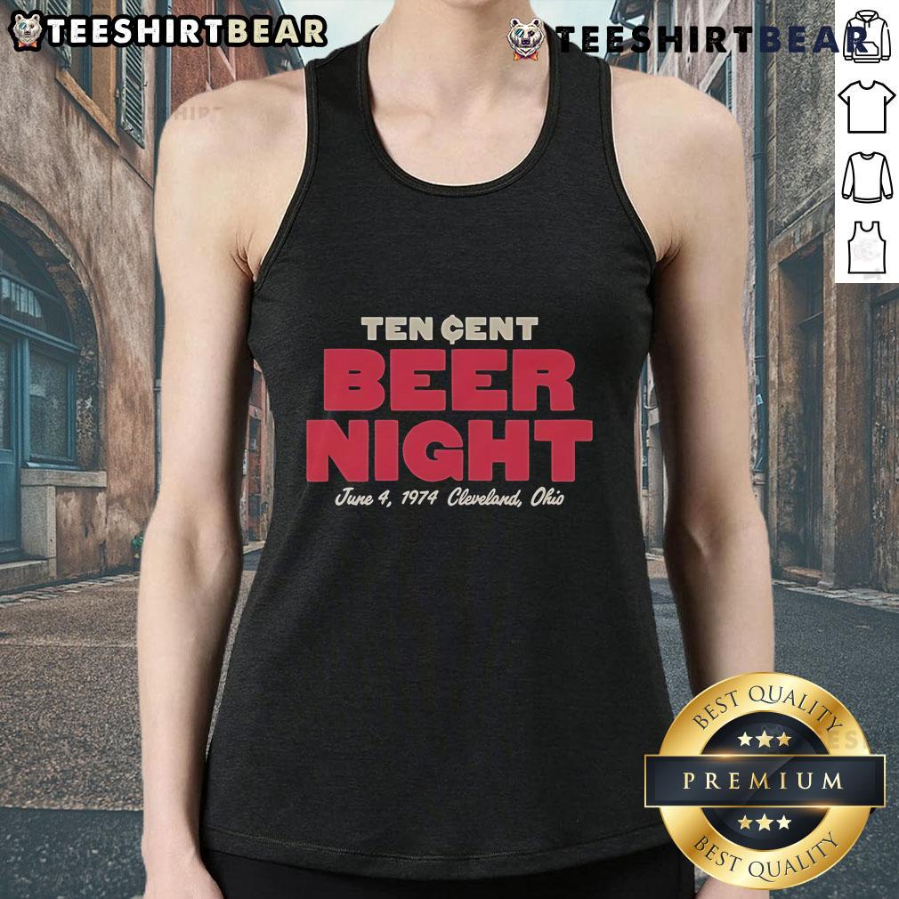 Official Ten Cent Beer Night June 4 1974 Cleveland Ohio Tank Top Alt Text: Official Ten Cent Beer Night tank top from June 4, 1974, in Cleveland, Ohio, featuring retro graphic design.