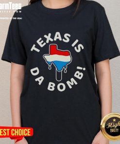 Official Texas Is Da Bomb Ice Ladies Tee showcasing stylish graphic design perfect for Texas pride and casual wear.