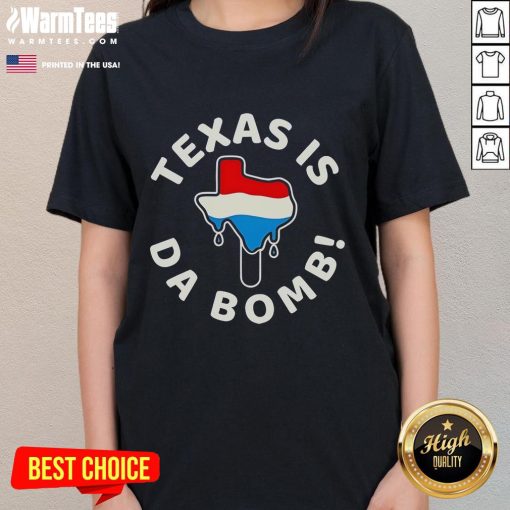 Official Texas Is Da Bomb Ice Ladies Tee showcasing stylish graphic design perfect for Texas pride and casual wear.