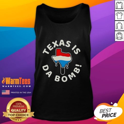 Official Texas Is Da Bomb Ice Tank Top featuring vibrant graphics and a comfortable fit, perfect for summer wear.