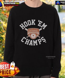 Alt Text: Official Texas Longhorns 2025 Softball National Champions Hook 'Em Sweatshirt in burnt orange, showcasing team pride.