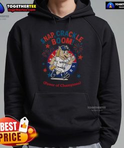 Alt Text: Official Texas Rangers Snap Crackle Boom hoodie featuring July 4th design, perfect for Independence Day celebrations.