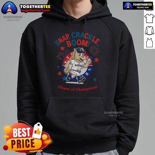Alt Text: Official Texas Rangers Snap Crackle Boom hoodie featuring July 4th design, perfect for Independence Day celebrations.