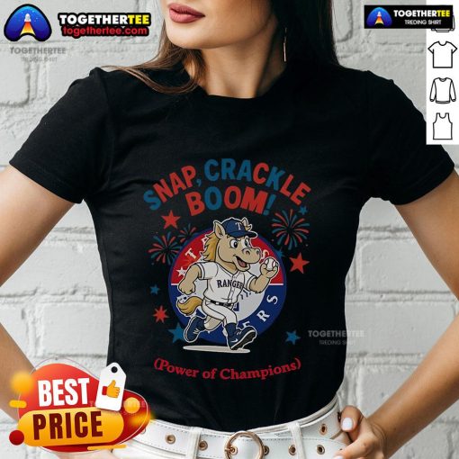 Alt Text: Official Texas Rangers Snap Crackle Boom Power of Champions Independence Day Ladies Tee in vibrant colors.