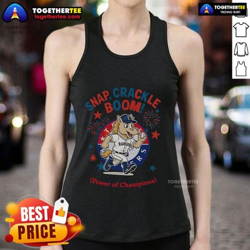 Official Texas Rangers Snap Crackle Boom Independence Day tank top featuring vibrant team colors and logo design.