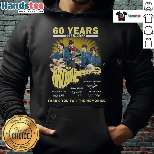 Official The Monkees 60 Years hoodie, 1965-2025, celebrating the band's legacy with 'Thank You For The Memories' design.