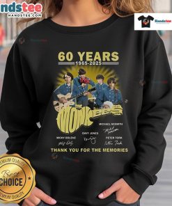 Official The Monkees 60 Years 1965-2025 sweatshirt celebrating the band's legacy with 'Thank You For The Memories' design.