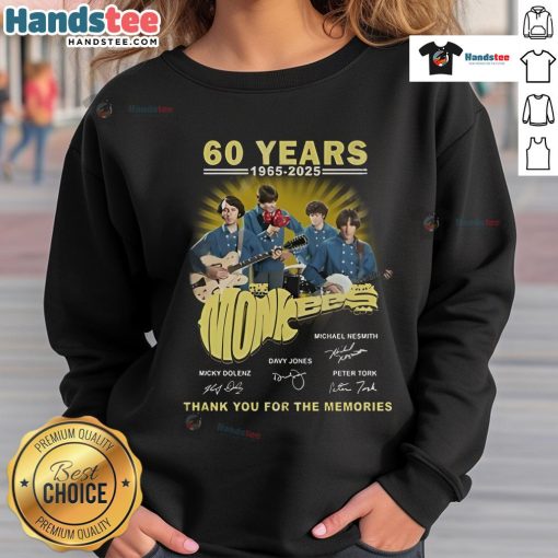 Official The Monkees 60 Years 1965-2025 sweatshirt celebrating the band's legacy with 'Thank You For The Memories' design.