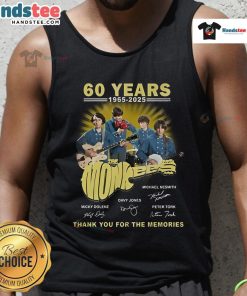 Official The Monkees 60 Years 1965-2025 Thank You For The Memories tank top featuring iconic band graphics.